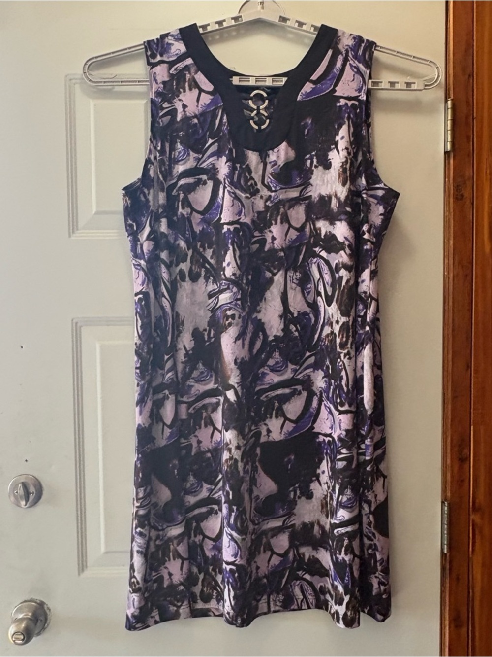 Penningtons Purple & Black Abstract Sleeveless Shift Dress